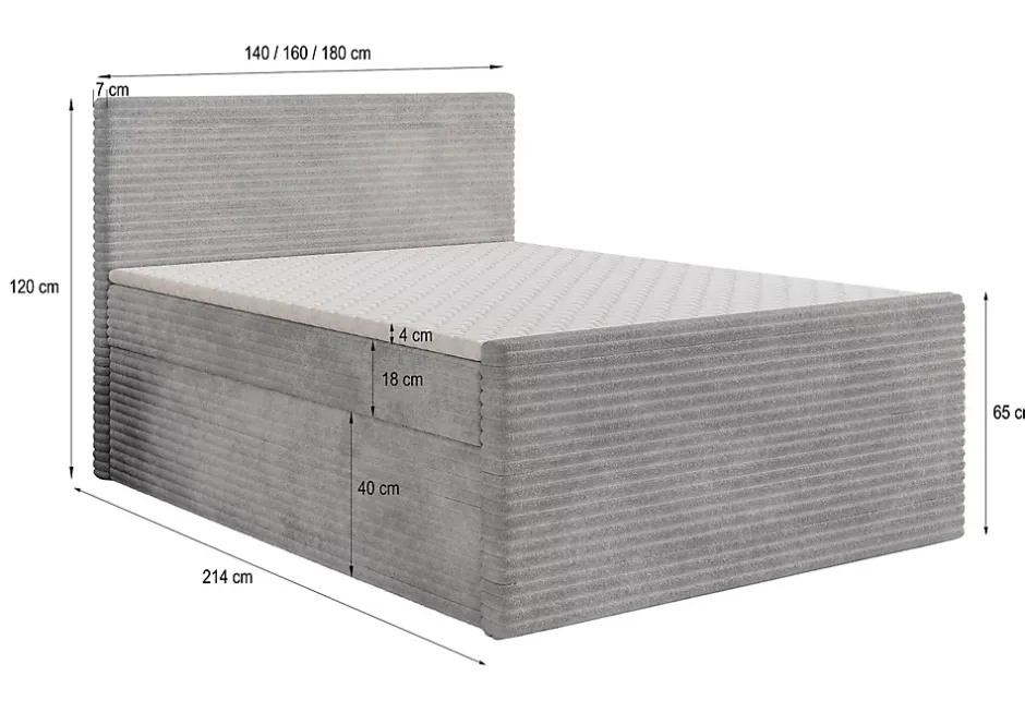 Masseno Lit Boxspring NOLEN 180X200 CM TILIA 83, Gris clair, Lit avec matelas et rangement Sale