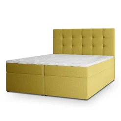 Masseno Lit Boxspring PALMA 180X200 CM SORO 40, Jaune, Lit avec matelas et rangement