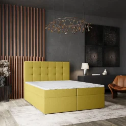 Masseno Lit Boxspring PALMA 180X200 CM SORO 40, Jaune, Lit avec matelas et rangement