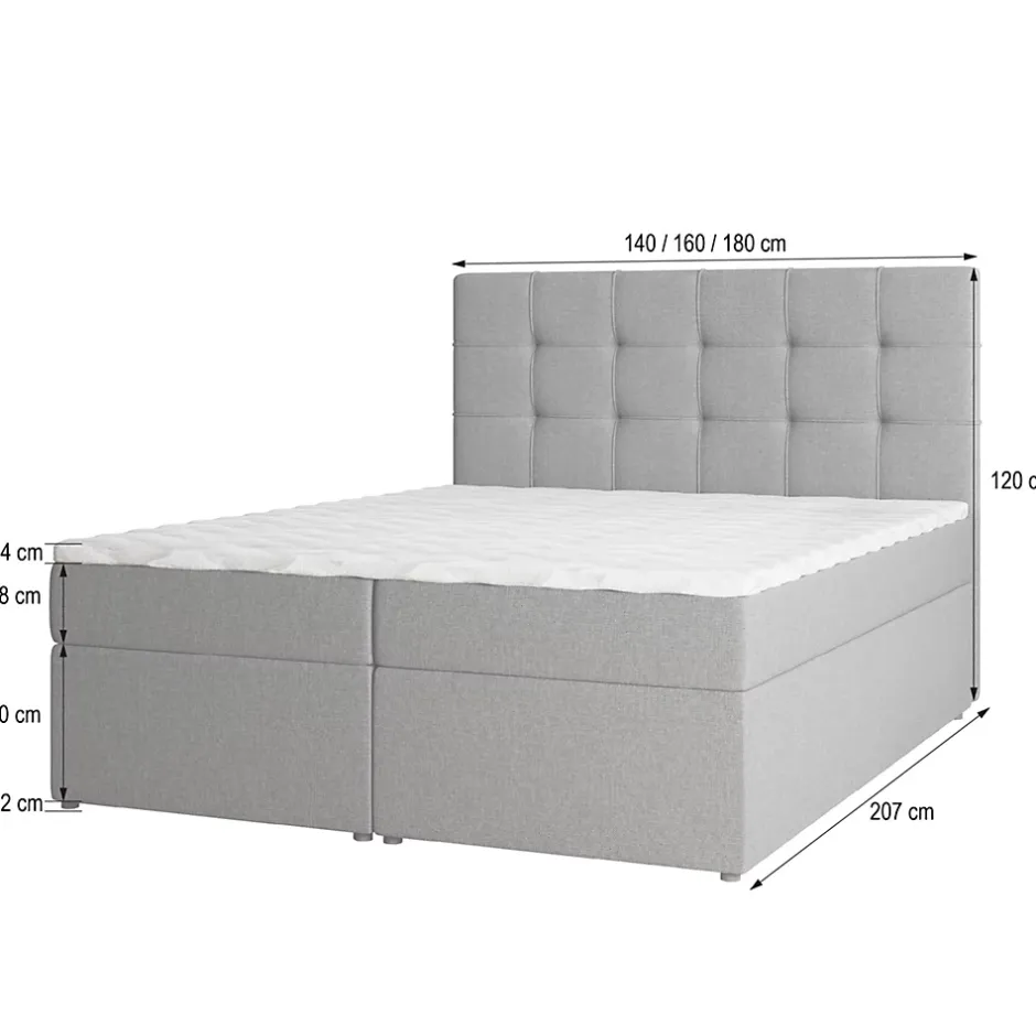 Masseno Lit Boxspring PALMA 160X200 CM INARI 22, Beige, Lit avec matelas et rangement New