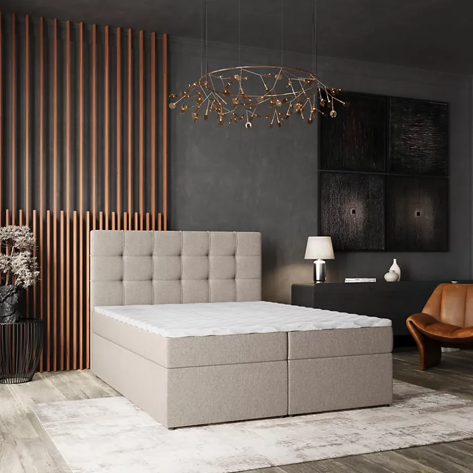 Masseno Lit Boxspring PALMA 160X200 CM INARI 22, Beige, Lit avec matelas et rangement New