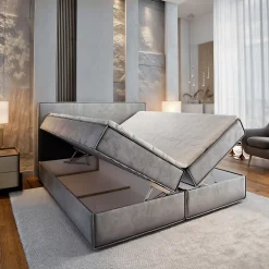 Masseno Lit Boxspring PELLIO 160X200 CM MONOLITH 37, Vert foncé, Lit avec matelas et rangement Outlet