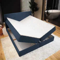 Masseno Lit Boxspring PELLIO 160X200 CM POSO 05, Bleu, Lit avec matelas et rangement Online