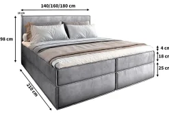 Masseno Lit Boxspring PELLIO 160X200 CM MONOLITH 62, Lilas, Lit avec matelas et rangement Sale