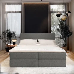Masseno Lit Boxspring PELLIO 160X200 CM QUELLE 92, Gris, Lit avec matelas et rangement