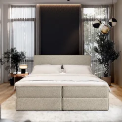 Masseno Lit Boxspring PELLIO 160X200 CM QUELLE 05, Beige, Lit avec matelas et rangement