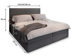 Masseno Lit Boxspring PISA 140X200 CM TILIA 90, Graphite, Lit avec matelas et rangement