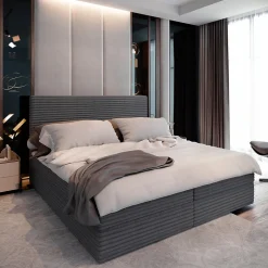 Masseno Lit Boxspring PISA 180X200 CM TILIA 90, Graphite, Lit avec matelas et rangement