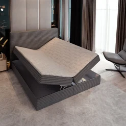 Masseno Lit Boxspring PISA 180X200 CM TILIA 90, Graphite, Lit avec matelas et rangement