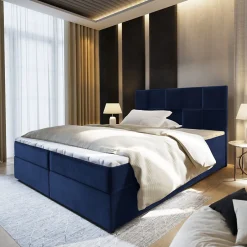 Masseno Lit Boxspring PRATA 140X200 CM KRONOS 09, Bleu, Lit avec matelas et rangement