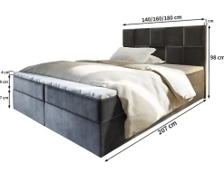 Masseno Lit Boxspring PRATA 140X200 CM KRONOS 09, Bleu, Lit avec matelas et rangement
