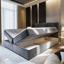 Masseno Lit Boxspring PRATA 140X200 CM KRONOS 09, Bleu, Lit avec matelas et rangement