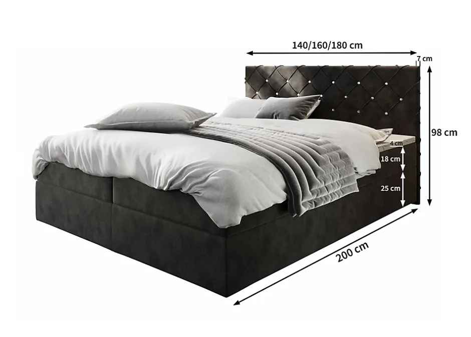 Masseno Lit Boxspring RIVA 180X200 CM MAGIC VELVET 2258, Rose, Lit avec matelas et rangement Best