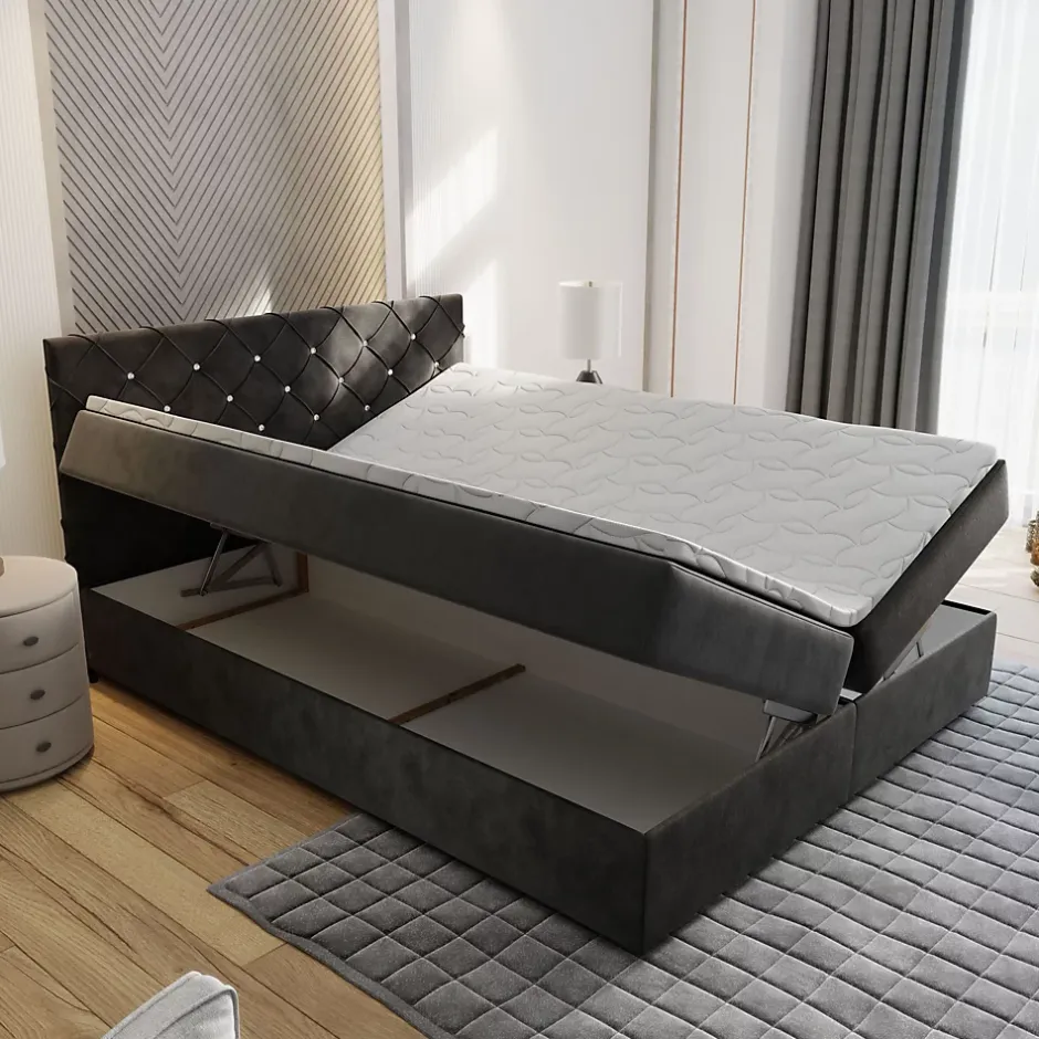 Masseno Lit Boxspring RIVA 180X200 CM MAGIC VELVET 2258, Rose, Lit avec matelas et rangement Best