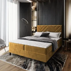 Masseno Lit Boxspring ROKIS 160X200 CM MONOLITH 48, Jaune, Lit avec matelas et rangement Outlet