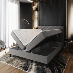 Masseno Lit Boxspring ROKIS 140X200 CM MONOLITH 77, Bleu, Lit avec matelas et rangement