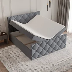 Masseno Lit Boxspring ROVARI 160X200 CM KRONOS 15, Gris, Lit avec matelas et rangement Outlet