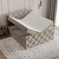 Masseno Lit Boxspring ROVARI 180X200 CM PAROS 02, Beige, Lit avec matelas et rangement
