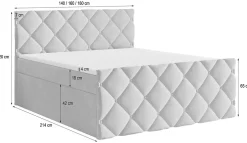 Masseno Lit Boxspring ROVARI 180X200 CM KRONOS 01, Jaune, Lit avec matelas et rangement