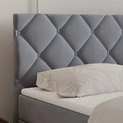 Masseno Lit Boxspring ROVARI 140X200 CM KRONOS 15, Gris, Lit avec matelas et rangement Online