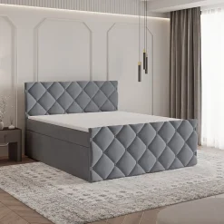 Masseno Lit Boxspring ROVARI 140X200 CM KRONOS 15, Gris, Lit avec matelas et rangement Online