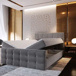 Masseno Lit Boxspring SLAT 160X200 CM COSMIC 160, Gris, Lit avec matelas et rangement Online