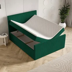 Masseno Lit Boxspring TERVAN 140X200 CM KRONOS 19, Vert foncé, Lit avec matelas et rangement Best