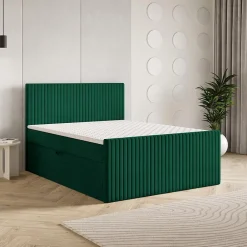 Masseno Lit Boxspring TERVAN 140X200 CM KRONOS 19, Vert foncé, Lit avec matelas et rangement Best