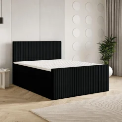 Masseno Lit Boxspring TERVAN 160X200 CM KRONOS 07, Noir, Lit avec matelas et rangement