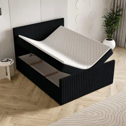 Masseno Lit Boxspring TERVAN 160X200 CM KRONOS 07, Noir, Lit avec matelas et rangement
