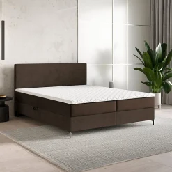 Masseno Lit Boxspring TORREL 160X200 CM POSO 06 + KRONOS 06, Marron, Lit avec matelas et rangement