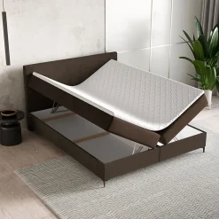 Masseno Lit Boxspring TORREL 160X200 CM POSO 06 + KRONOS 06, Marron, Lit avec matelas et rangement