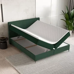 Masseno Lit Boxspring TORREL 160X200 CM POSO 14 + KRONOS 14, Vert foncé, Lit avec matelas et rangement Online