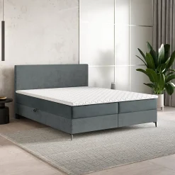 Masseno Lit Boxspring TORREL 140X200 CM POSO 60 + PAROS 06, Gris, Lit avec matelas et rangement
