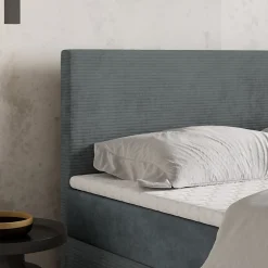 Masseno Lit Boxspring TORREL 140X200 CM POSO 60 + PAROS 06, Gris, Lit avec matelas et rangement