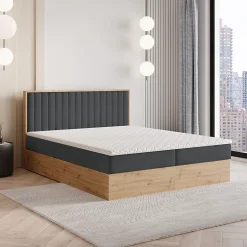 Masseno Lit Boxspring VARELI 140X200 CM SORO 97, Graphite, Lit avec matelas et rangement Discount