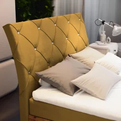 Masseno Lit Boxspring VELLANO 160X200 CM KRONOS 01, Jaune, Lit avec matelas et rangement New