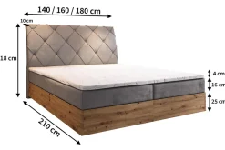 Masseno Lit Boxspring VELLANO 140X200 CM PAROS 05, Gris clair, Lit avec matelas et rangement