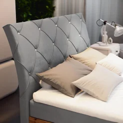 Masseno Lit Boxspring VELLANO 140X200 CM PAROS 05, Gris clair, Lit avec matelas et rangement