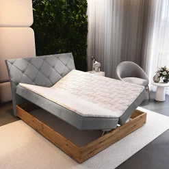 Masseno Lit Boxspring VELLANO 140X200 CM PAROS 05, Gris clair, Lit avec matelas et rangement