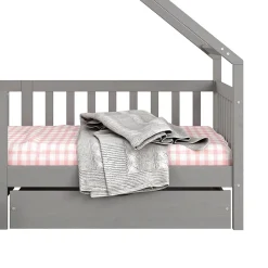 Idimex Lit cabane asymétrique ALVA avec tiroirs, 90 x 200 cm en pin massif lasuré gris Best