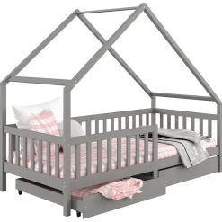 Idimex Lit cabane asymétrique ALVA avec tiroirs, 90 x 200 cm en pin massif lasuré gris Best