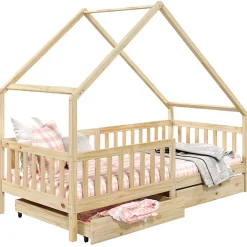 Idimex Lit cabane asymétrique ALVA avec tiroirs, 90 x 190 cm en pin massif finition naturelle Discount