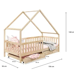 Idimex Lit cabane asymétrique ALVA avec tiroirs, 90 x 190 cm en pin massif finition naturelle Discount