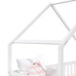 Enfant Idimex Lit cabane asymétrique ALVA avec tiroirs, 90 x 200 cm en pin massif lasuré blanc