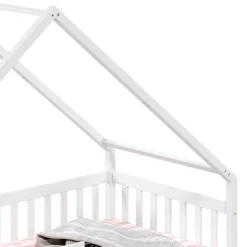Enfant Idimex Lit cabane asymétrique ALVA avec tiroirs, 90 x 200 cm en pin massif lasuré blanc