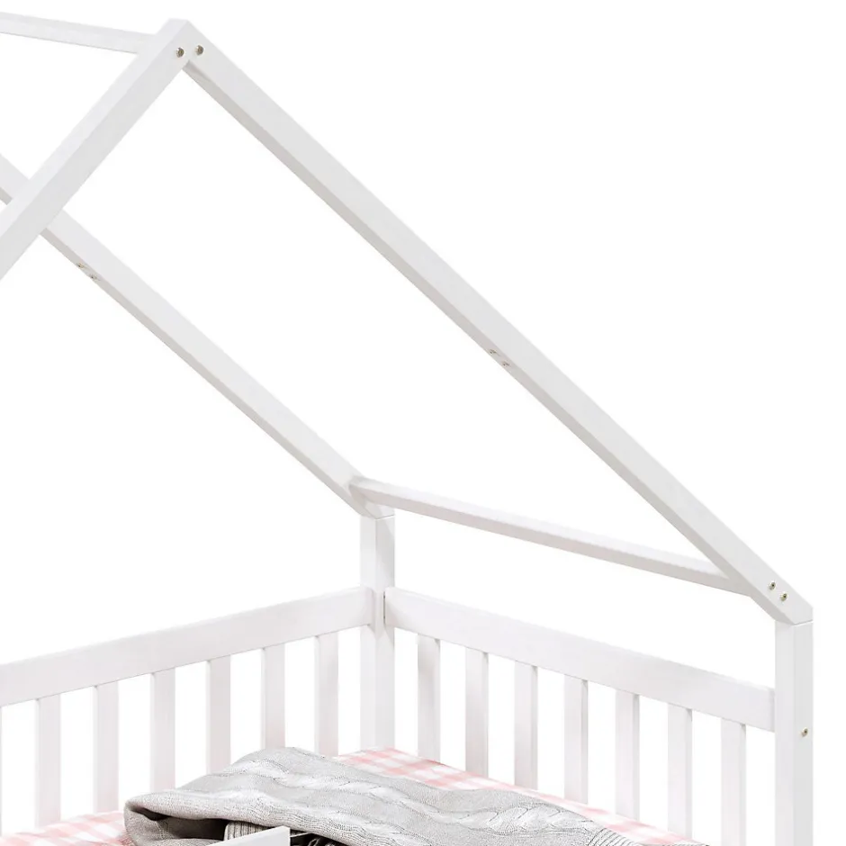 Enfant Idimex Lit cabane asymétrique ALVA avec tiroirs, 90 x 200 cm en pin massif lasuré blanc