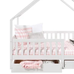 Enfant Idimex Lit cabane asymétrique ALVA avec tiroirs, 90 x 200 cm en pin massif lasuré blanc