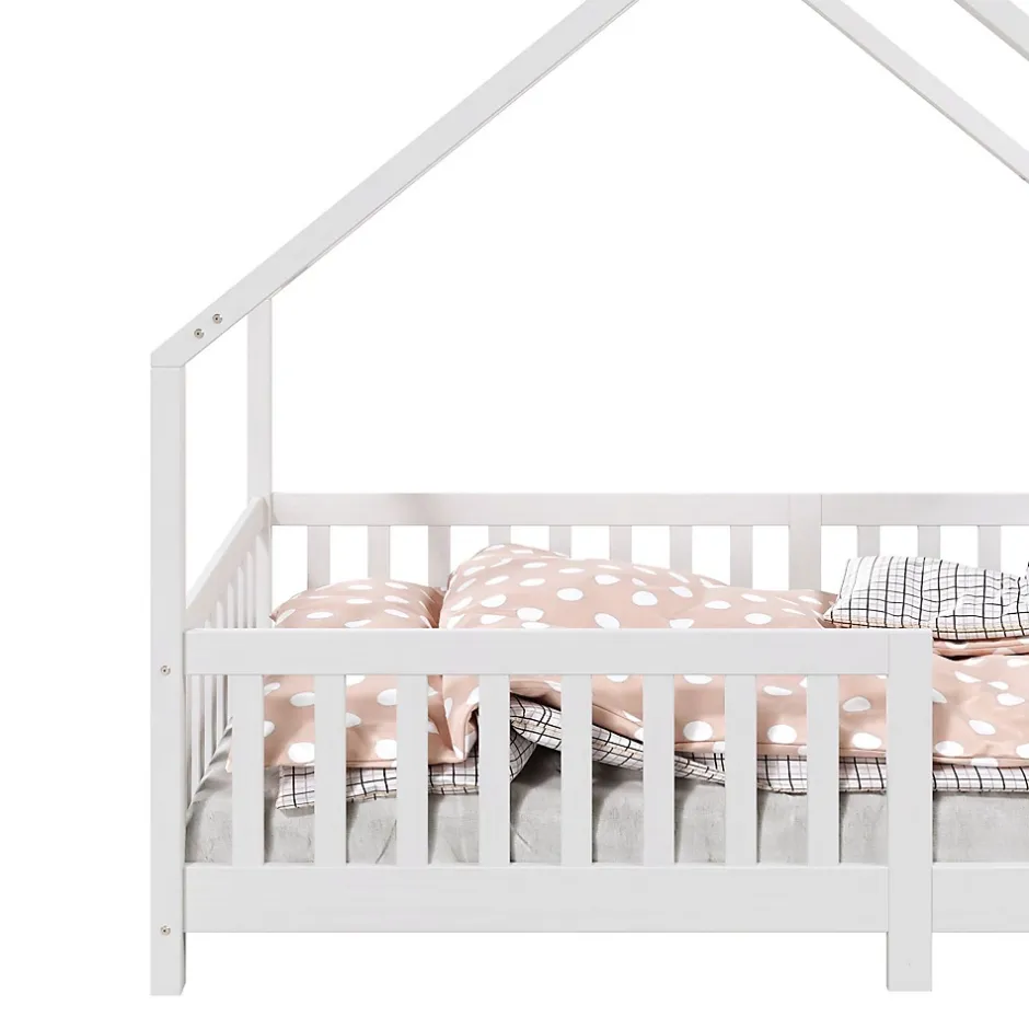 Idimex Lit cabane asymétrique CORA 90 x 190 cm en pin massif lasuré blanc Best