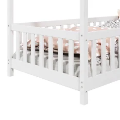 Idimex Lit cabane asymétrique CORA 90 x 190 cm en pin massif lasuré blanc Best